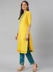 Picture of Yellow Slub Silk Blend Thread Embroidery Work on Top with Jacquard Dupatta Stitched Salwar Kameez