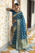Picture of Ocean Blue Banarasi Silk Jacquard Woven Saree with Blouse