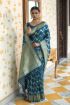 Picture of Ocean Blue Banarasi Silk Jacquard Woven Saree with Blouse