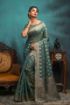 Picture of Aqua Span Cotton Jacquard Woven Saree with Blouse