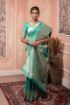 Picture of Mint Banarasi Silk Blend Jacquard Woven Saree with Blouse