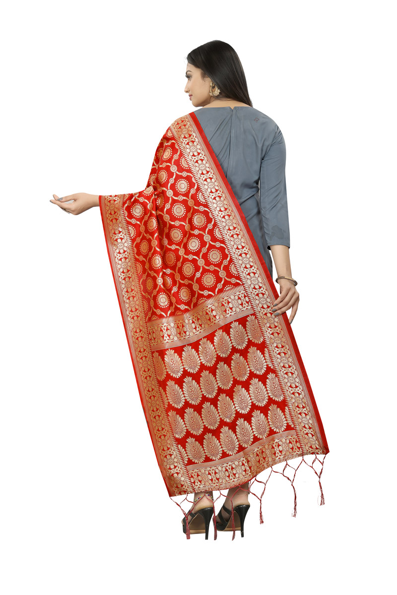 Picture of Red Banarasi Silk Jacquard Woven Dupatta