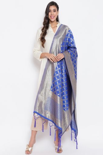 Picture of Blue Banarasi Silk Jacquard Woven Dupatta