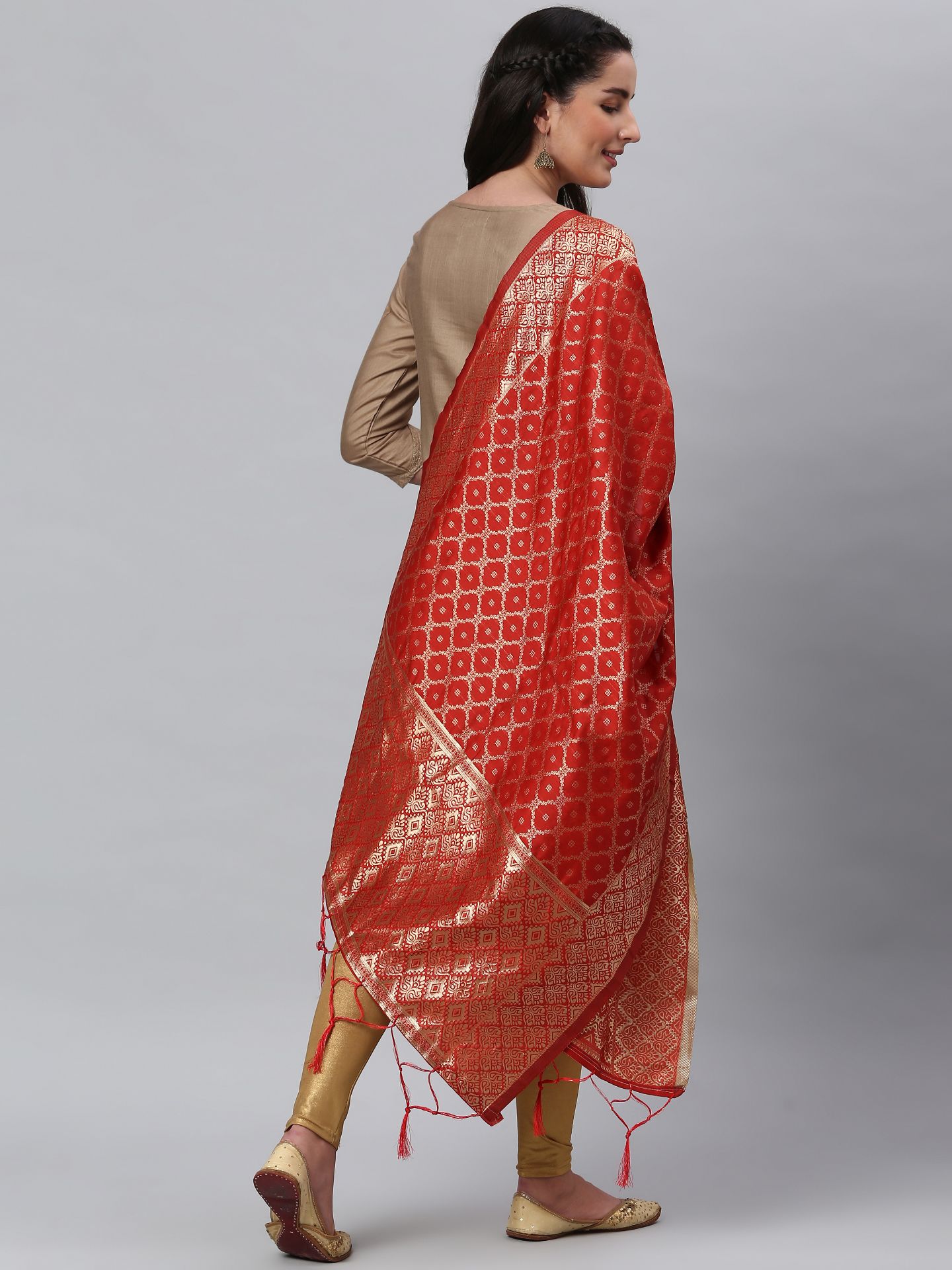 Picture of Red Banarasi Silk Jacquard Woven Dupatta