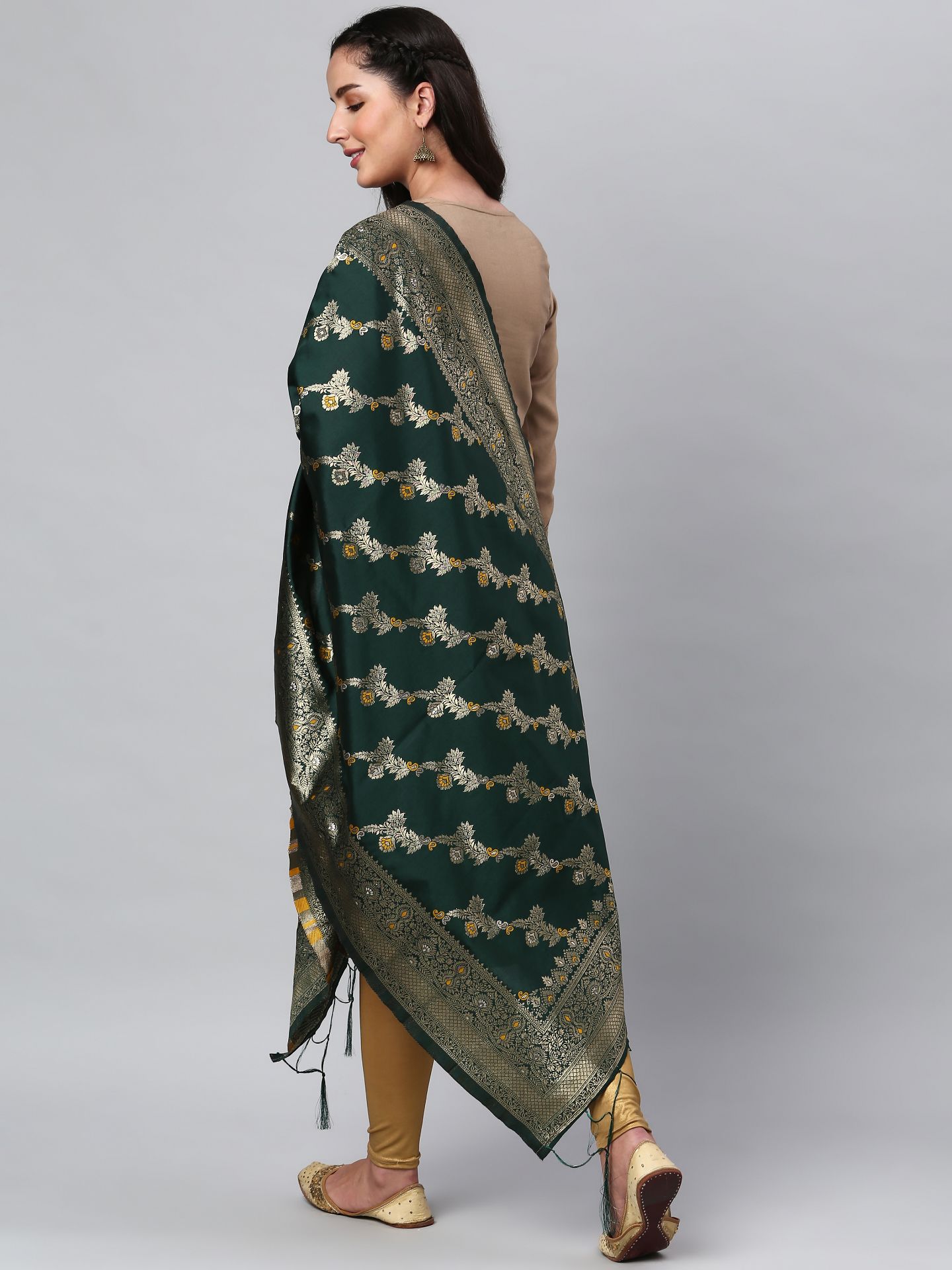 Picture of DarkGreen Banarasi Silk Jacquard Woven Dupatta